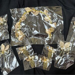 Like New Gold & Pearl Wedding Hair Accessory Set